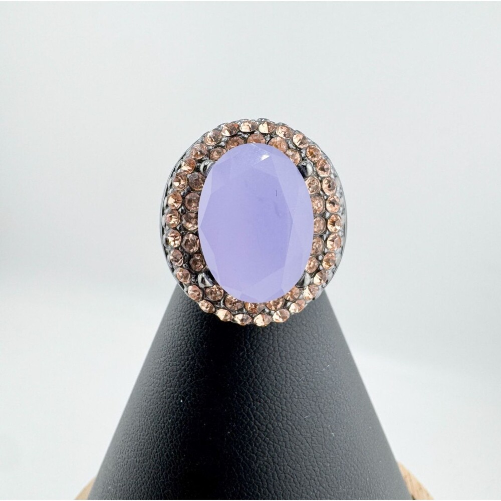Vintage Lavender & Pink Rhinestone Ring Statement Cocktail Jewelry Bold